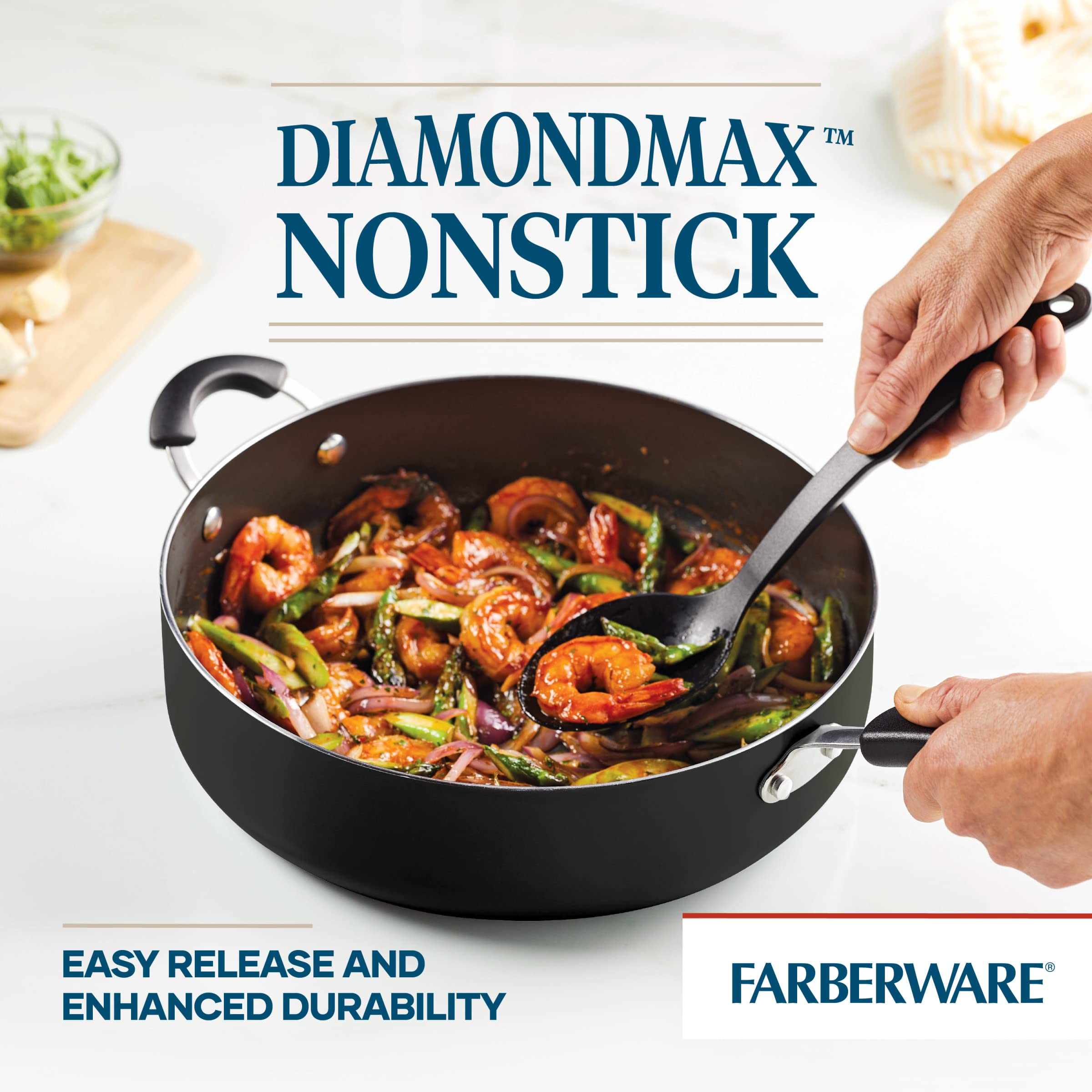 Farberware Cookstart DiamondMax Nonstick Jumbo Cooker with Lid and Helper Handle, Dishwasher Safe, 6 Quart, Black