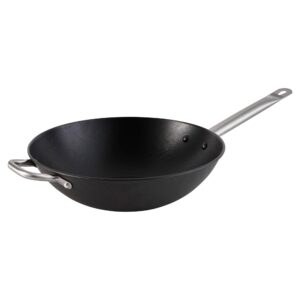 Imusa LCI-19008 Light Cast Iron Wok Pre-Seasoned Non-Stick with Stainless Steel Handles, 14", Black