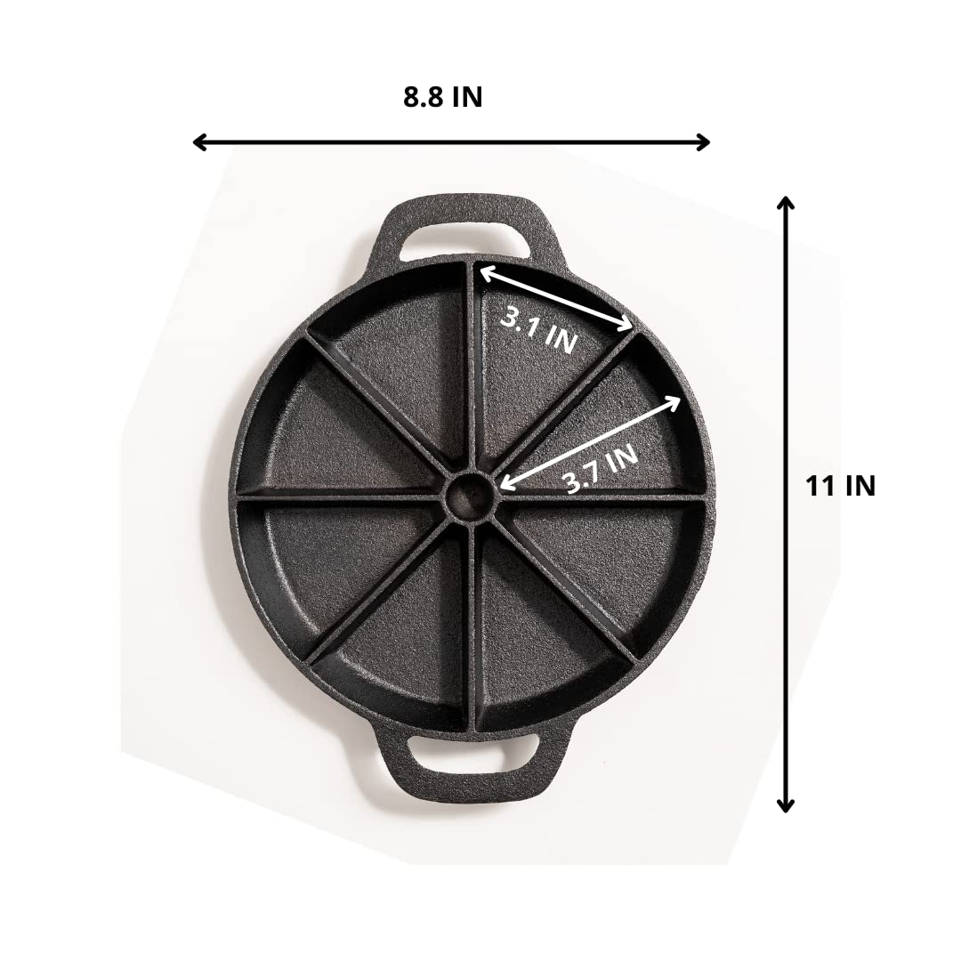 Cast Iron Scone Pan/Cornbread Pan for 8 Wedge Shaped Bakes, Pre-Seasoned - Comes with Oven Mitts, Silicone Trivet and Oil Brush - by KUHA