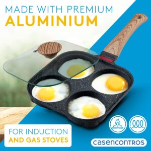 CASENCONTROS Egg Pan with flipping Lid - Nonstick Egg Frying Pan [4 Cup Cooker] - Egg Pans Nonstick for Induction & Gas Cooker - Brush & Scraper included - Egg Skillet for perfect Eggs, Omelet & Crepe