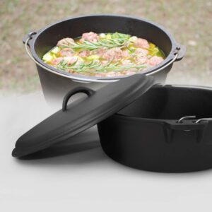 ExcelSteel with Handle, Perfect for Home Cooking and Outdoor Fireside 6 QT Cast Iron Camp Dutch Oven, Black