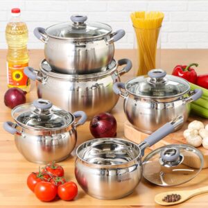 Daniks Modern Stainless Steel Kitchen Induction Pot Cookware Set | 6-Piece | Dishwasher Safe Pots | 2 Quart + 3 Quart + 4 Quart | Heatproof Handles | Silver