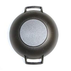 Kasian House Cast Iron Wok, Pre-Seasoned with Wooden Lid 12" Diameter and Large Handles, Stir Fry Pan