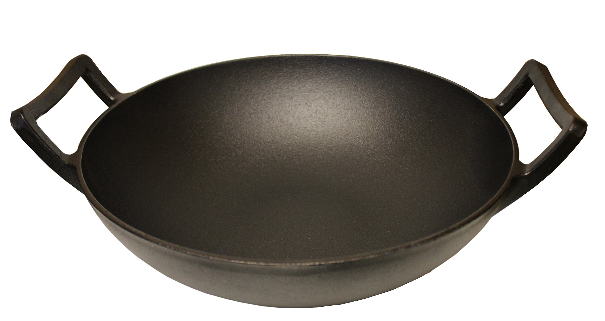 Kasian House Cast Iron Wok, Pre-Seasoned with Wooden Lid 12" Diameter and Large Handles, Stir Fry Pan