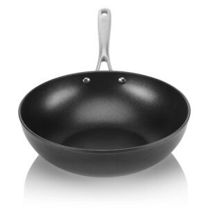 techef - onyx collection, 12-inch nonstick flat bottom wok/stir-fry pan - pfoa free, dishwasher and oven safe, made in korea