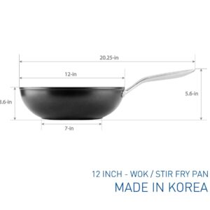 TECHEF - Onyx Collection, 12-Inch Nonstick Flat Bottom Wok/Stir-Fry Pan - PFOA Free, Dishwasher and Oven Safe, Made in Korea