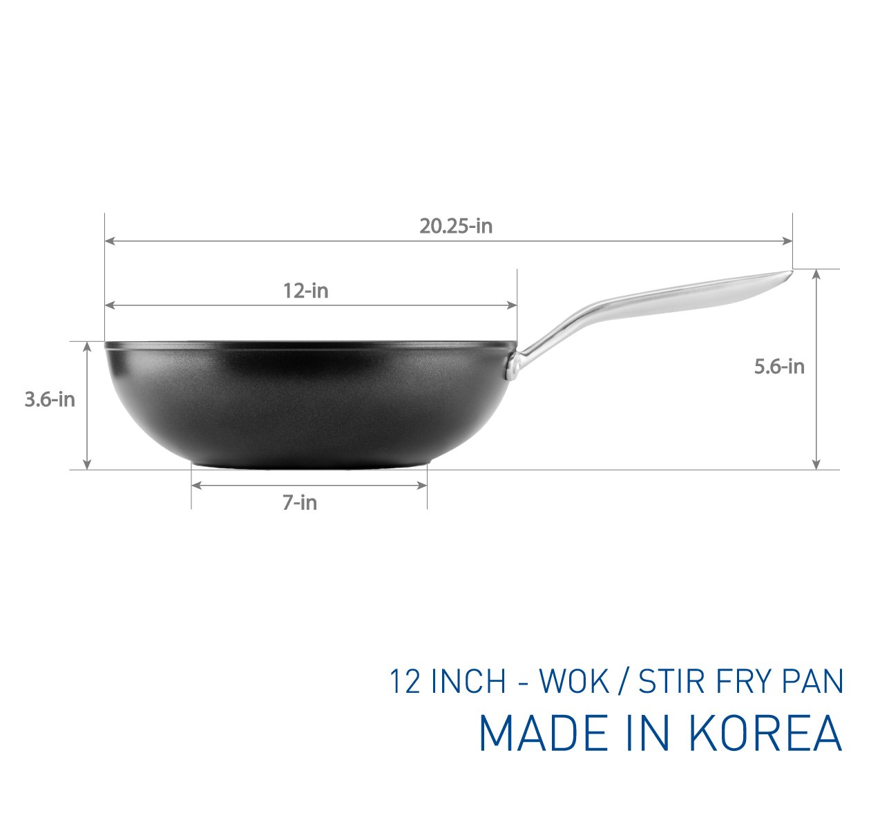 TECHEF - Onyx Collection, 12-Inch Nonstick Flat Bottom Wok/Stir-Fry Pan - PFOA Free, Dishwasher and Oven Safe, Made in Korea