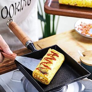 LI-GELISI Tamagoyaki Japanese Omelette Pan/Egg Pan,Rectangle Frying Pan Mini Frying Pan Iron Omelette Pan Tamagoyaki-ki Wooden Handle 9×7 inch