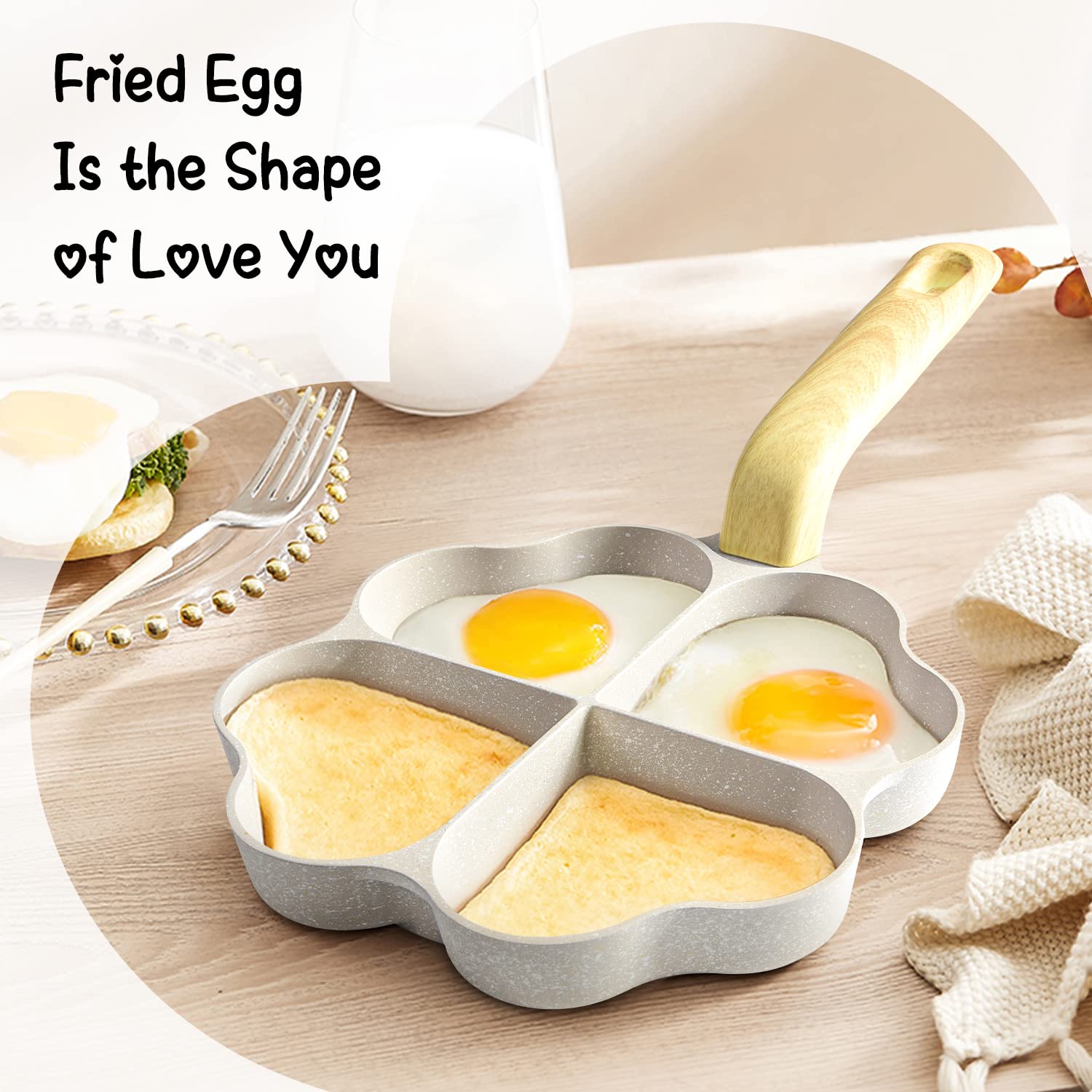 Caannasweis 4-Cup Nonstick Egg Frying Pan, Healthy Granite Omelette Pan Egg Cooker Pan Egg Skillet for Breakfast, Pancake, Plett pan, Crepe Pan