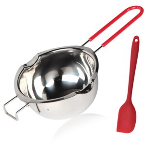 stainless steel double boiler pot, 600ml updated melting pot with silicone spatula for melting butter,chocolate, candy, cheese and caramel (red)