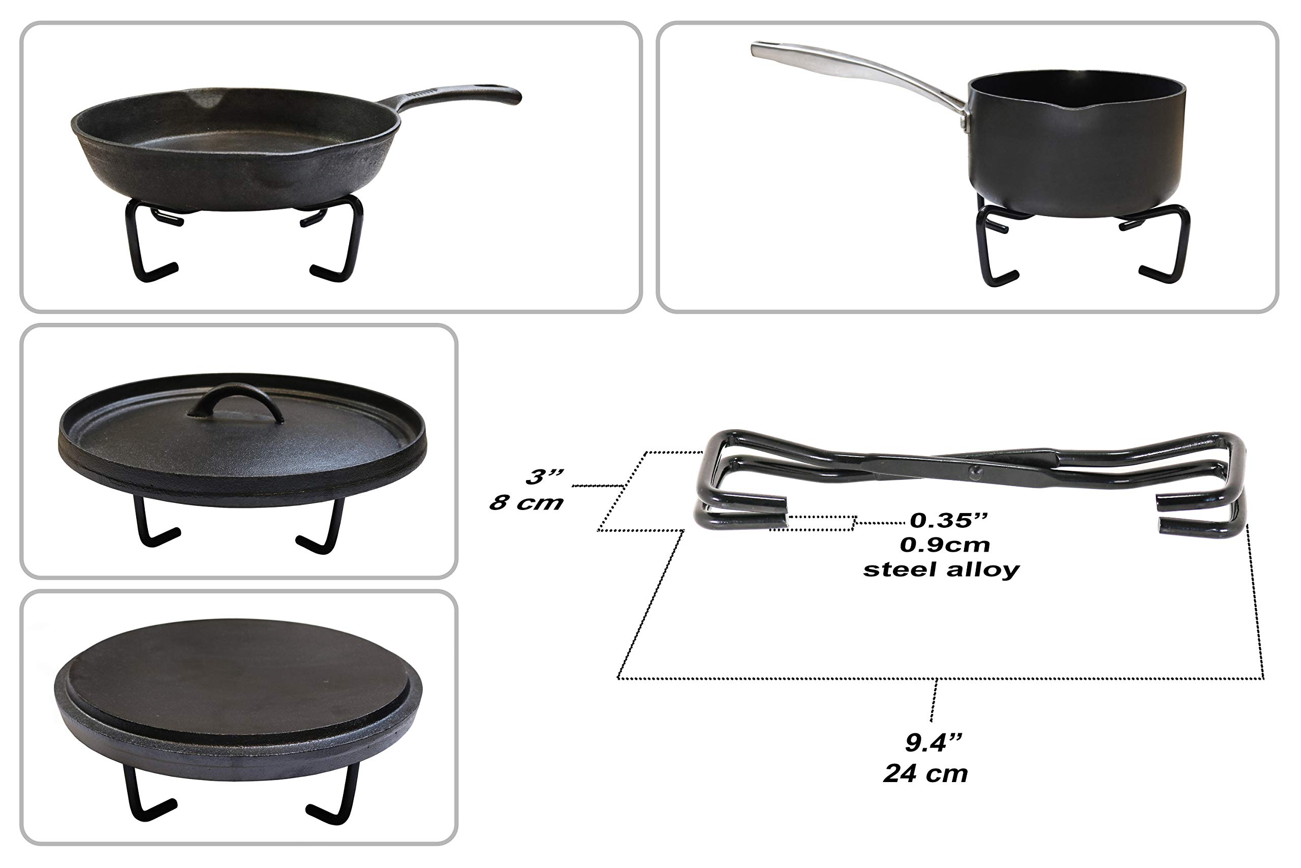 Elliott & Dub Foldable Dutch Oven Lid Stand, Pot Stand for Campfire Cooking Complete with Heat Resistant Silicone Mitt