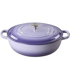 edging casting enameled cast iron dutch oven shallow casserole braiser with dual handle, 3.8-qt, purple