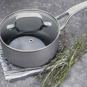 Swiss Diamond Hard Anodized Induction Compatible 3 Quart Saucepan with Lid - Oven and Dishwasher Safe Nonstick Cooking Pot (8 inch) Gray