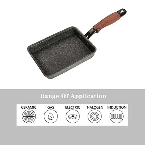 DXBVIEX Japanese Omelette Pan Nonstick With Wooden Lid, Rectangle Tamagoyaki Pan, Small Square Frying Egg Roll Pan, 5.7"x 7.6" With Spatula & Brush (Black)