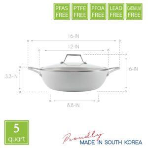 TECHEF - CeraTerra, 5 Qt / 12-in Ceramic Nonstick All Purpose Chef Pan with Cover, (PTFE and PFOA Free Ceramic Exterior & Interior), Oven & Dishwasher Safe, Made in Korea, Grey/Silver (5 Qt Chef Pan)