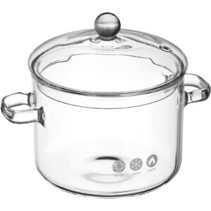 yardwe clear glass pot glass saucepan heat resistant cooking pot glass stovetop pot with lid for pasta noodle, soup, milk, baby food, 6.3x6.3x6.7 inch (1900ml)