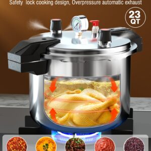 Wantjoin Pressure Cooker, Pressure Pot with Pressure Control for Home Kitchen or Restraurant, Commercial Pressure Cooker with Gauge (23QT), Aluminum