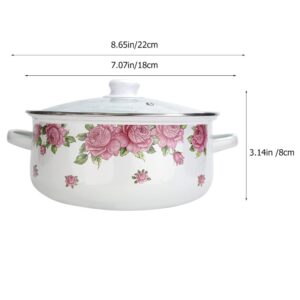 CALLARON 1 Set Enamel Stockpot with Lid Vintage Floral Enamel on Steel Cooking Pot Enamelware Stew Nonstick Soup Pot Stove Cookware for Home Kitchen Restaurant Pink 1.5L