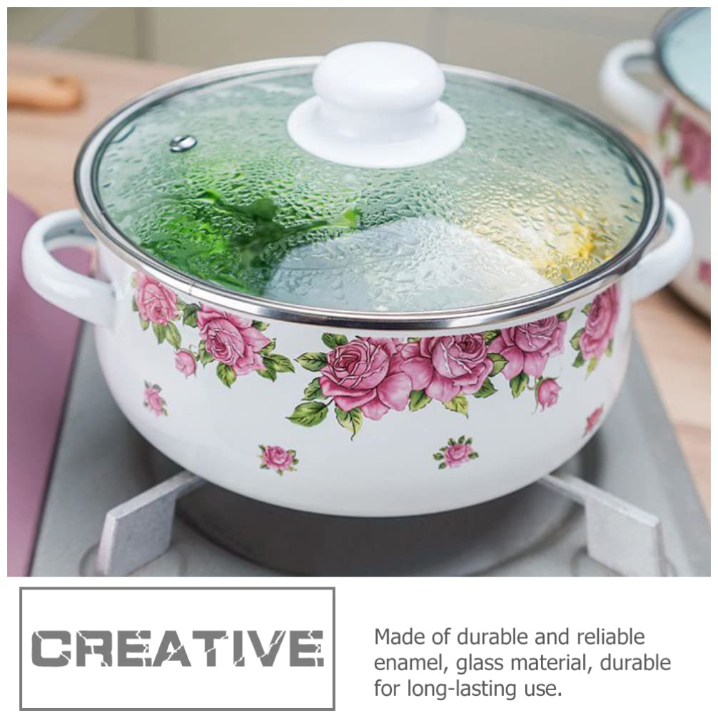 CALLARON 1 Set Enamel Stockpot with Lid Vintage Floral Enamel on Steel Cooking Pot Enamelware Stew Nonstick Soup Pot Stove Cookware for Home Kitchen Restaurant Pink 1.5L