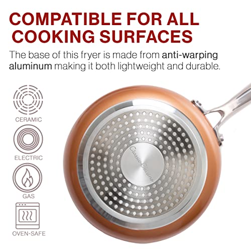 Classic Cuisine Non-Stick Fry Pan with Glass Lid, 12", Induction Bottom, Dishwasher Safe, Ceramic Finish, Copper Color