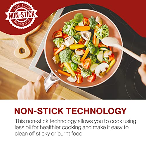 Classic Cuisine Non-Stick Fry Pan with Glass Lid, 12", Induction Bottom, Dishwasher Safe, Ceramic Finish, Copper Color