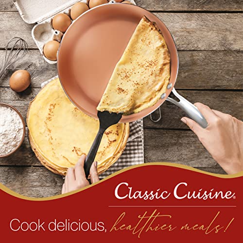 Classic Cuisine Non-Stick Fry Pan with Glass Lid, 12", Induction Bottom, Dishwasher Safe, Ceramic Finish, Copper Color