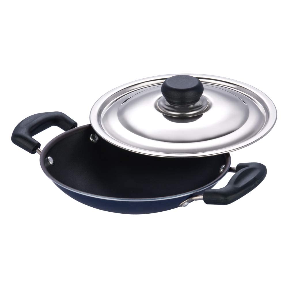 Tabakh by Vinod Appachetty Non Stick Appam Pan with Stainless Steel Lid, 215mm, Black