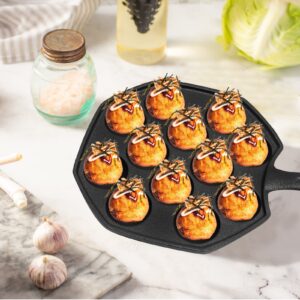 Anxingo Cast Iron Takoyaki Pan - 12 Hole Heavy Duty Square Cooking Plate Octopus Ball Maker 1.5" Half Sphere Takoyaki Maker for Baking Cooking