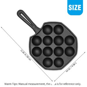 Anxingo Cast Iron Takoyaki Pan - 12 Hole Heavy Duty Square Cooking Plate Octopus Ball Maker 1.5" Half Sphere Takoyaki Maker for Baking Cooking