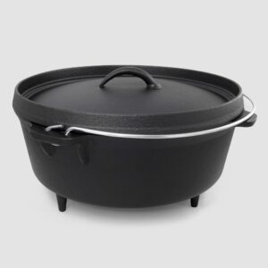excelsteel w/handle & leg base, oil seasoned cooking pot perfect for outdoor kitchen camping dutch oven camper 6 qt cast iron, black