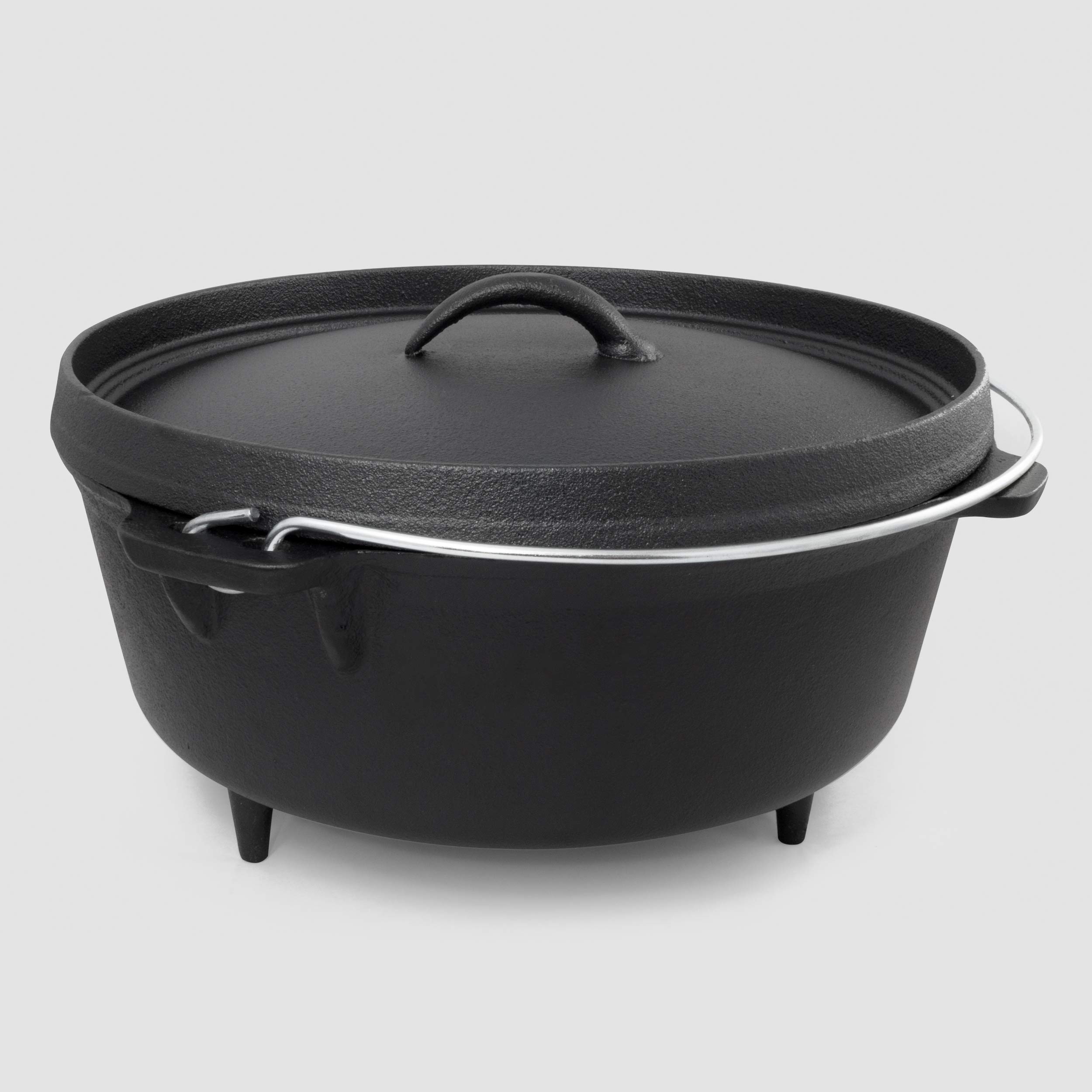 ExcelSteel w/Handle & Leg Base, Oil Seasoned Cooking Pot Perfect for Outdoor Kitchen Camping Dutch Oven Camper 6 QT Cast Iron, Black