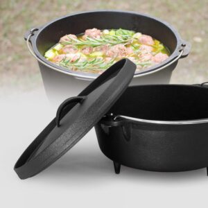 ExcelSteel w/Handle & Leg Base, Oil Seasoned Cooking Pot Perfect for Outdoor Kitchen Camping Dutch Oven Camper 6 QT Cast Iron, Black