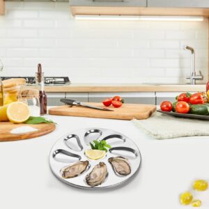 ZOOFOX 3 Pack Stainless Steel Oyster Plate, 8 Slots Oyster Grill Pan, Oyster Shell Shaped Tray for Oysters, Sauce and Lemons, 9.8 Inch