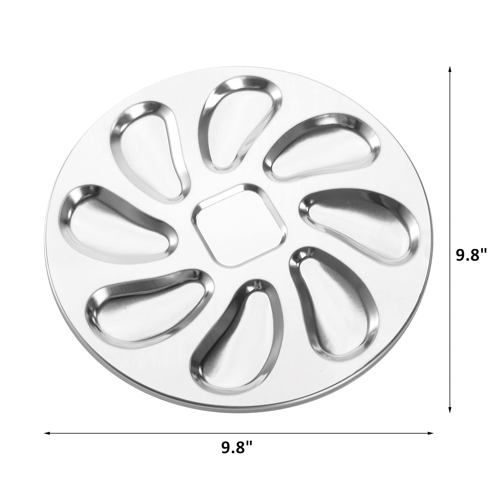 ZOOFOX 3 Pack Stainless Steel Oyster Plate, 8 Slots Oyster Grill Pan, Oyster Shell Shaped Tray for Oysters, Sauce and Lemons, 9.8 Inch