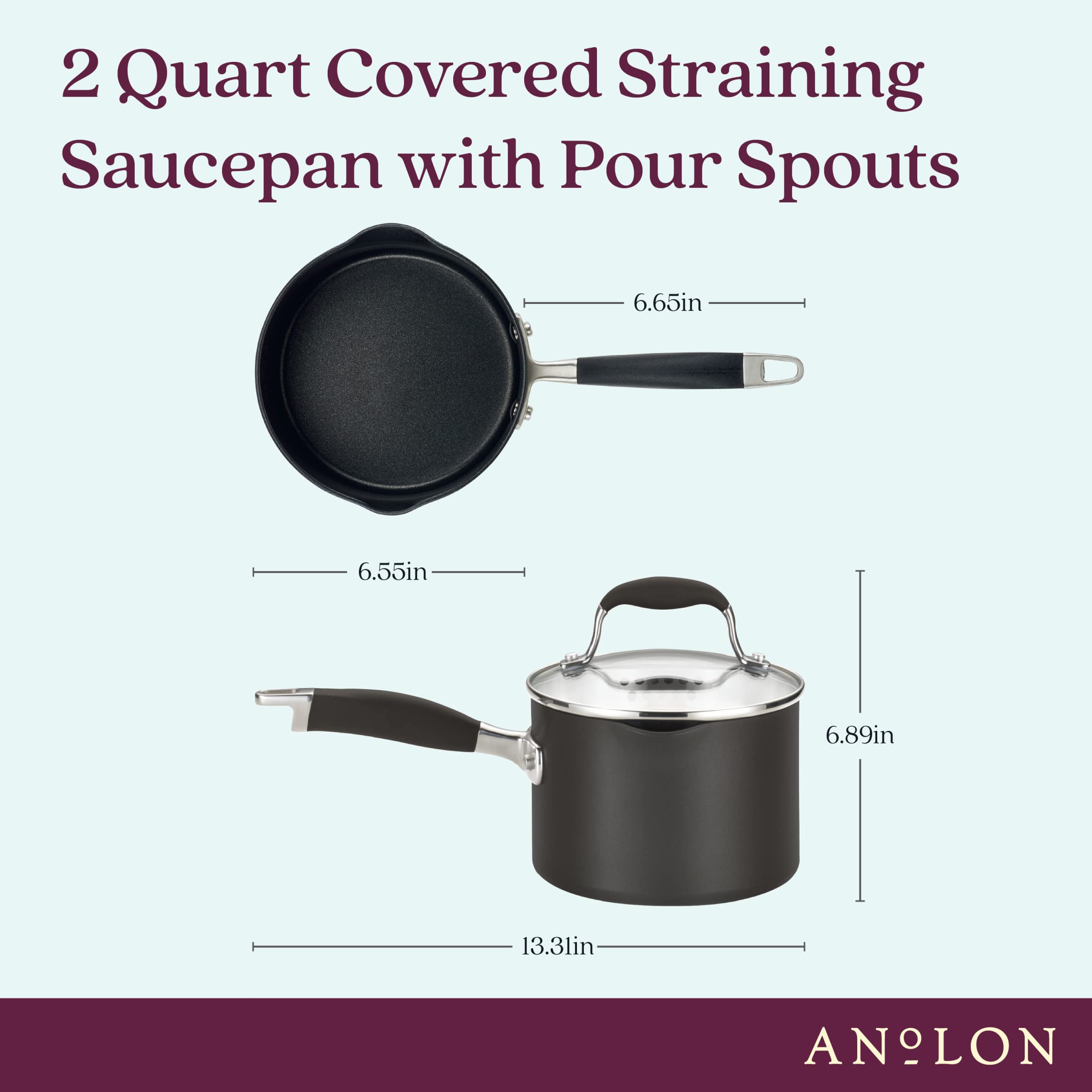 Anolon Advanced Home Hard Anodized Nonstick Sauce Pan/Saucepan with Straining and Lid, 2 Quart (2 Qt Straining Saucepan, Onyx)