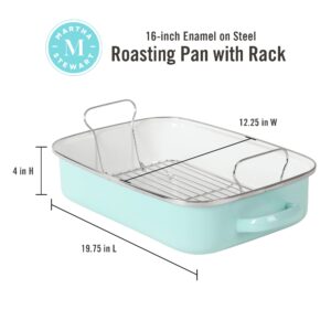 Martha Stewart Thayer 16" Enamel On Steel Roaster Pan w/Stainless Steel Rack - Martha Blue