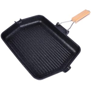 campmax grill pan with folding handle, non-stick grill pan for stove tops, induction compatible kbbq grill pan 14.5x9.9”