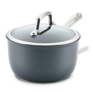 Anolon Accolade Forged Hard Anodized Nonstick Sauce Pan / Saucepan with Lid, 2.5 Quart - Moonstone Gray