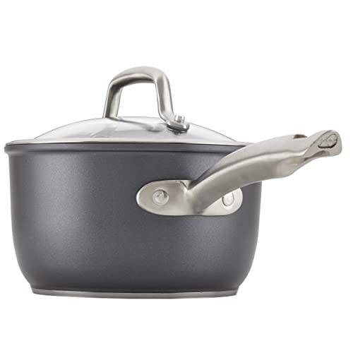 Anolon Accolade Forged Hard Anodized Nonstick Sauce Pan / Saucepan with Lid, 2.5 Quart - Moonstone Gray