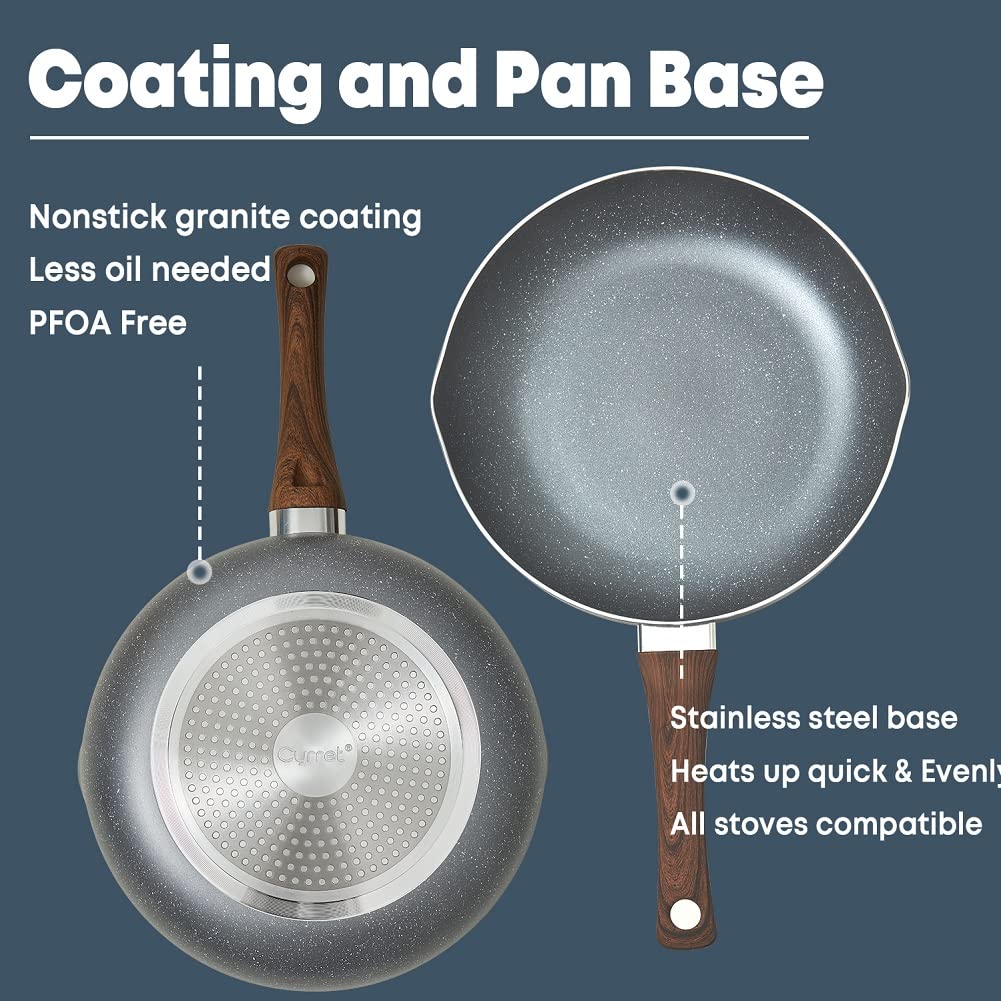 Cyrret Nonstick Deep Frying Pan Skillet with Lid, 11 Inch/ 5Qt Granite Coating Saute Pan, Non Stick Fry Pan for Cooking with Bakelite Handle, Induction Compatible, Dishwasher and Oven Safe, PFOA Free