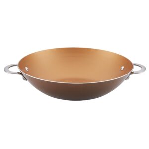 ayesha curry home collection nonstick wok/stir fry pan/wok pan - 14 inch, brown sugar