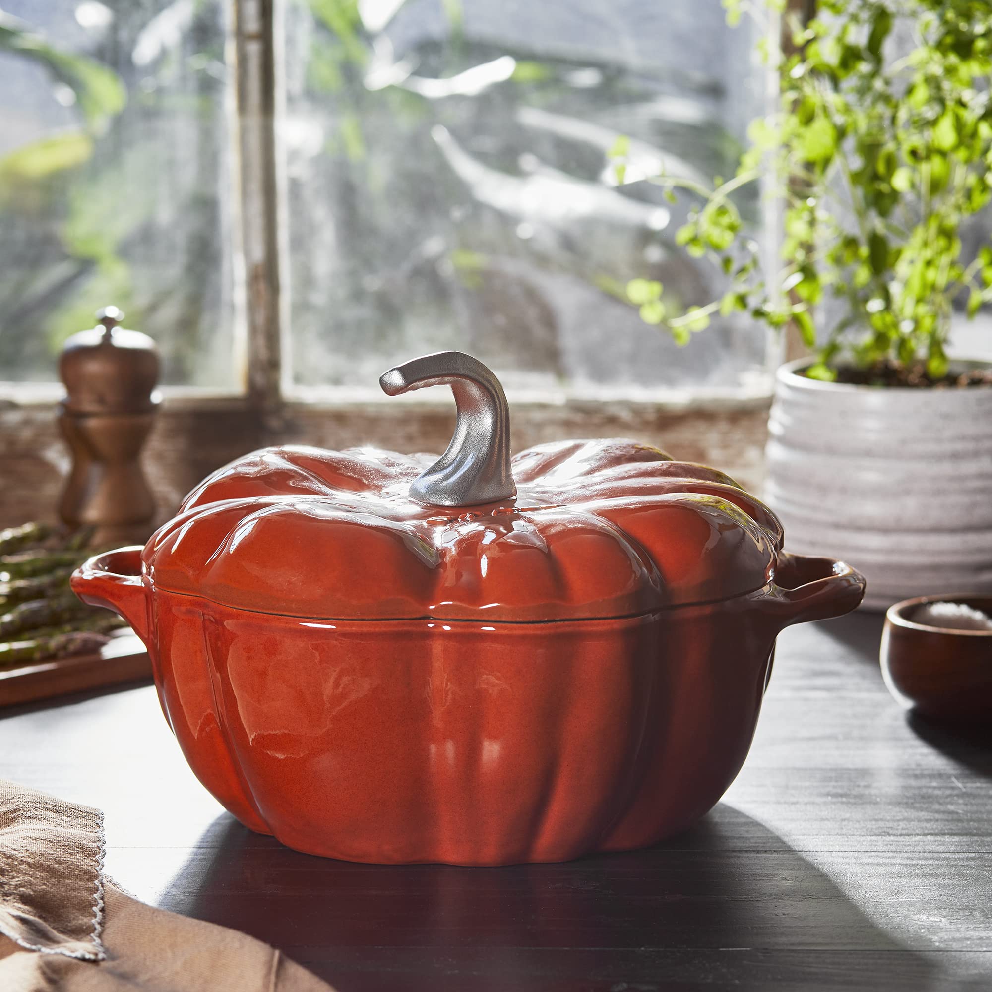 STAUB Cast Iron Dutch Oven 3.5-qt Pumpkin Cocotte with Stainless Steel Knob, Made in France, Serves 3-4, Burnt Orange