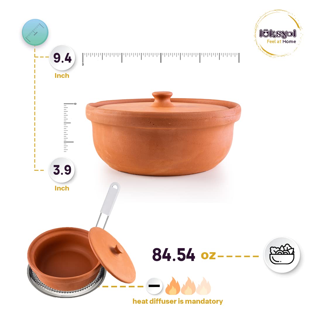 Luksyol Clay Pot For Cooking, Large Pot, Big Pots For Cooking, Handmade Cookware, Cooking Pot, Terracotta Pot, Terracotta Casserole, Unglazed Clay Pots For Cooking, Dutch Oven Pot With Lid 11.8 Inches