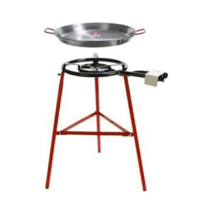 garcima mirador paella pan set with burner, 24 inch carbon steel outdoor pan and reinforced legs