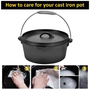 6.5 Quart Cast Iron Dutch Oven Pre-seasoned Pot with Lid Lifter Handle, Casserole Pot with Lid Lifter for Camping Cooking BBQ Baking