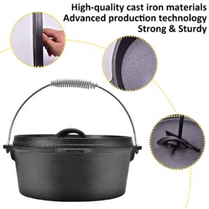 6.5 Quart Cast Iron Dutch Oven Pre-seasoned Pot with Lid Lifter Handle, Casserole Pot with Lid Lifter for Camping Cooking BBQ Baking