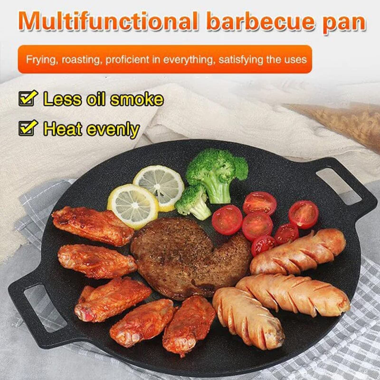 Korean Non-stick Round Baking Pan, 8 in 1 Korean BBQ Grill Pan,Non-stick Granite Coating,Round Griddle Pan, for Both Home and Outdoor stoves Grilling, Frying, Sauteing (12 inches)