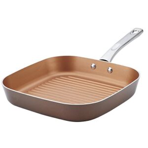 ayesha curry home collection nonstick square grill pan / griddle pan - 11.25 inch, brown sugar