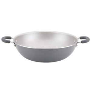 rachael ray create delicious nonstick stir fry pan, 14.25-inch wok, gray shimmer