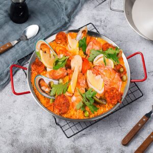 Lyellfe 2 Pack Stainless Steel Paella Pan, 12-1/2 Inch Paella Pan with Double Handles, Nonstick Flying Pans for Camping and Gathering, Oven and Induction Safe, 32cm
